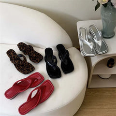 LIZAKOSHT - Woman Slippers Summer Square Clip Toe Wedges Low Heels Outdoor Shoes Fashion Flip Flops Zapatos De Mujer