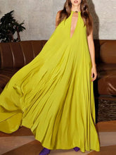 LIZAKOSHT  -  Women's Vibrant Yellow Halter Wrap Maxi Dress Deep V-neck Sexy Pleated Long Evening Dresses Elegant Photoshoot Dress