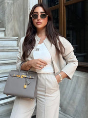 LIZAKOSHT  -  2 Colors Jackets for Women 2024 Stand Collar Coat Female Chic Single-breasted Outerwear Ladies Casual Jacket New In