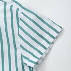 LIZAKOSHT  -  Women's Striped Shirt Trousers Suit Lapel Short-sleeved Top Side Striped Elastic Waist Pants Spring Summer New Chic Suit