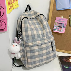 LIZAKOSHT - New Fashion Lady Lattice Travel School Bag Female Plaid Cute College Backpack Trendy Women Bag Girl Cool Kawaii Laptop Backpack
