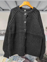 LIZAKOSHT - Chic Red Round Neck Loose Knitted Cardigan Women's Casual Single-breasted Long Sleeve Cropped Sweater Lady High Streetwear