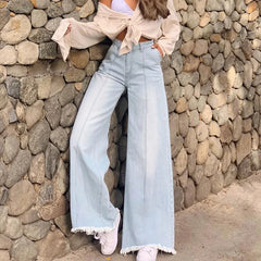 LIZAKOSHT - Wide Leg Jeans High Waisted Loose Light Denim Blue Bodyfriend Jeans Woman Long Pants Casual Fashion Streetwear Missnight