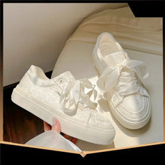 LIZAKOSHT - Solid Color Shoes Women Sneakers Minimalist Style Lace Up Breathable Casual Shoes Print Comfortable Shoes Ladies