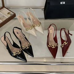 LIZAKOSHT  -  Metal Chain Design Sexy High Heels Women Pointed Toe Brand Slingback Shoes Elegant Fashion Office Shoes New Summer Sandals Women