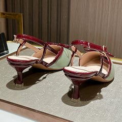 LIZAKOSHT - Bow Pointed Head Thin Heel High Heel Single Shoes Women's Word with Temperament Bag Head Sandals Sexy High Heels Summer