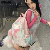 LIZAKOSHT - Patchwork Contrast Color Fashion Schoolbag Girls All Match Sweet Kawaii Star Rucksack Y2k Women Harajuku Backpacks High-capacity