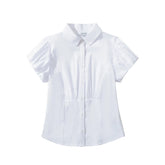 LIZAKOSHT - Women WHITE Corset-like Paneled Construction Short Gathered Sleeves LIANA TOP