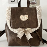 LIZAKOSHT - Patchwork Fluffy Kawaii Bear Mini Backpacks Women Fashion Cute Simple Handbags Casual All Match Schoolbags Trendy Y2k Aesthetic