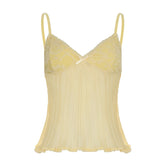 LIZAKOSHT - Fold Solid Sexy Backless Camisole Bow Lace Patchwork Summer Chic Vest Slim 90s Hottie High Street Crop V-neck Top