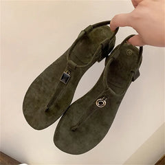 LIZAKOSHT - Cosy Square Clip Toe Low Heels Women Sandals Summer Fashion Metal Decoration Slip-On Outdoor Daily Shoes