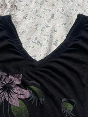 LIZAKOSHT - Y2k Aesthetic Flower Printing Women Grunge T-shirts Vintage Slim Harajuku Sexy Black Tshirts 2024 Summer Bottoming Crop Tops