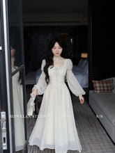 LIZAKOSHT  -  Elegant Square Collar Chiffo Dresses 2025 New Long Sleeve Dress for Women Y2k Early Autumn Slim Waist Vestidos De Mujer