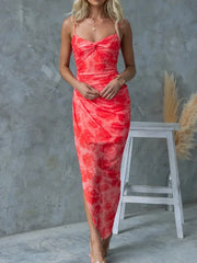 LIZAKOSHT - Spaghetti Strap Backless Sexy Party Dress, Women Summer Fashion Sleeveless Printed Maxi Dress, New V-Neck Slim Ladies Dress