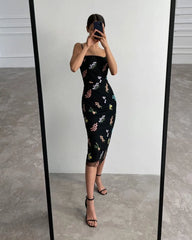 LIZAKOSHT - Spring Summer Tulle Dress Strapped Sleeveless Bodycon Slim Waist Ankle-length High Quality Flowers Embroidered Women Clothes 539