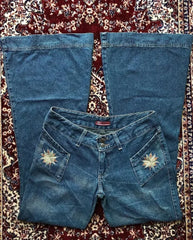LIZAKOSHT - Y2K Harajuku Vintage Hip Hop Casual Slim High Waisted Jeans Streetwear Fashion Blue Washed Flowers Embroidered Baggy Jeans Women