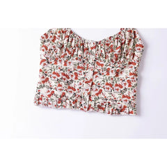 LIZAKOSHT - 2024 Women French Style Vintage Floral Print Camis Summer Holiday Crop Top