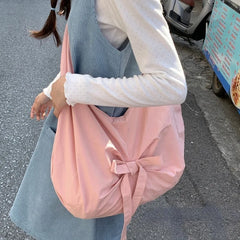 LIZAKOSHT - Pink Sweet Shoulder Bag for Women Canvas Elegant Korean Style Fashion Crossbody Bag Bow Large Capacity Female New Handbag