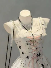 LIZAKOSHT - Y2k Long Dresses Spring Summer Print Stars Japanese Style Ruffles Vestidos Mujer Vintage Elegant Bandage Woman Dress