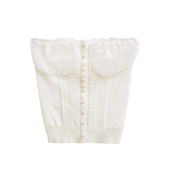 LIZAKOSHT - Women Off The Shoulder Twist Lace Trimmed Button Knitted Strapless Top