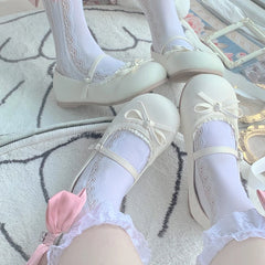 Lizakosht Cute Kawaii Loli Shoes Bow Tie Flat Female Round Toe Anime Lolita Shoes Sweet Girls Summer Pink Black Brown