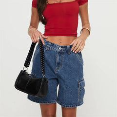 LIZAKOSHT - Denim Shorts y2k Clothes Women Summer Solid Color Zipper High Waist Loose Jeans Hot Pants Vacation Beach Streetwear