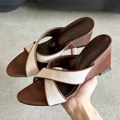 LIZAKOSHT - Summer Fashion Wedges High Heels Woman Slippers Elegant Narrow Band Pointed Open Toe Party Dress Shoes