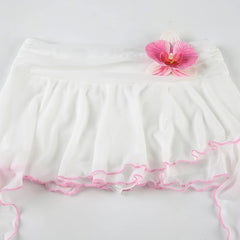 LIZAKOSHT - Tie-flower A-line Tiered Skirt with Shorts Y2K Aesthetic Ruffle Tassel Layered Mini Skirts Cute Bottom Fairycore Outfit