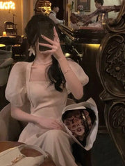 LIZAKOSHT - Black France Vintage Elegant Midi Dresses for Women Summer Beach Sexy Party Ladies Casual Retro Korean Style One-piece Clothes