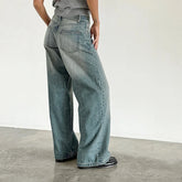 LIZAKOSHT - Women Y2K Aesthetic Low Rise Baggy Jeans Loose Fit Boyfriend Straight Wide Leg Denim Pants Trendy Stretch Trousers