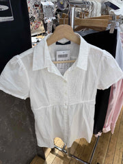 LIZAKOSHT - White Folds Patchwork Slim T-shirt Blouse Woman Turn Down Collar Single Breasted Thin Shirt Summer New Sweet Cotton Tee Tops Y2k