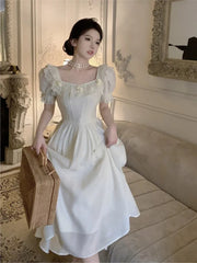 LIZAKOSHT  -  Summer Women Elegant Flower Wedding Party Dress Vintage Female France Ruffles Prom Dress Birthday Lady Princess Beach Dress