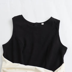 LIZAKOSHT - European and American Women's Spring Dress Elegant Wind Sleeveless Vest Skirt Contrast Design Long Skirt Women.