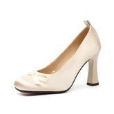 LIZAKOSHT - French Fairy Tale Style Ballet Flats High Heels Women's Spring Autumn Bow Tie Silk Round Toe Thin Heel Rubber Bottom Shoes