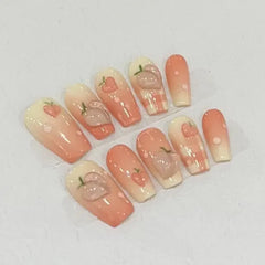 LIZAKOSHT - 10pcs Handmade Anime Fake Press On Nails Professional Full Cover Japanese Decorated Manicuree With Bow Tie Wearable Nail Art Tip