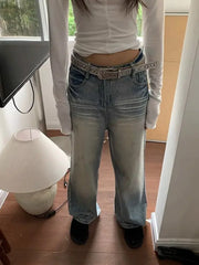 LIZAKOSHT  -  Autumn Women's Vintage Aesthetic Jeans Loose Washed Casual Style Harajuku Pants Y2K Wide Leg Punk Baggy Denim Trouser