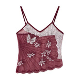 LIZAKOSHT - Y2K Sequin Butterfly Tops Women Sleeveless Spaghetti Strap Sheer See Through Camisole Party Clubwear Summer Date Night Outfits