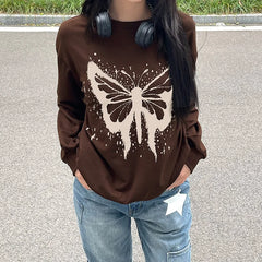 LIZAKOSHT - Instagram Street Personalized Butterfly Print Loose Sweater Coat Women's Wear