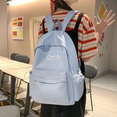 LIZAKOSHT - New Simple Solid Color Kawaii School Bag For Teenagers Girls Nylon Women Backpack Fashion Female College Student Travel Backpack