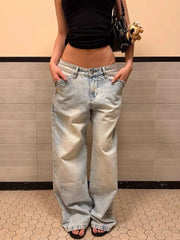 LIZAKOSHT - Y2K Vintage Streetwear Plus Size High Waist Wide Leg Jeans Women Washed Distressed Loose Fit Denim Pants Flattering Daily Outfit