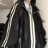 LIZAKOSHT - Oversized Jackets For Women Ropa Mujer Preppy Fashion Casual Y2k Tops Vintage Korean Coats Style Stand Neck Zipper Outwear