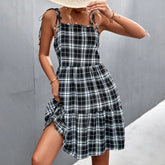 LIZAKOSHT - Womens Summer Casual Sleeveless Swing Knee Length Dresses Ladies Plaid Check Strappy A-Line Sundress For Free Shipping