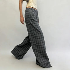 LIZAKOSHT - American Street Style High Waist Plaid Print Straight Casual Pants Spice Girl Design Sense Casual Versatile Knitted Suit Pants