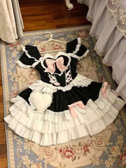 LIZAKOSHT - Kawaii Lovely Bow Lolita Dress Women's Design Sweet Slim Patchwork Japanese Dresses Summer Pretty Lace Up Thin Princess Dress