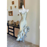 LIZAKOSHT - Elegant Spaghetti Straps Sweetheart Vintage Grey Prom Dress with Irregular Ruffles Evening Birthday Party Dress Robe Soir