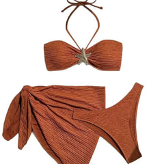 LIZAKOSHT - Bikini solid color swimsuit strapless beach skirt