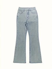 LIZAKOSHT - new Women Jeans Boot Cut Solid Distressed Washed Full Ankle Length Pockets Zipper Fly High Waist Jean Wide Leg Denim