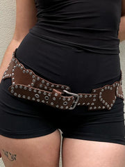 LIZAKOSHT - Sweetown Fashion Chic New Pu Rivet Heart-Shape Women’s Belt Cute Y2k Spliced Design All-Match Trendy Accessories Exquisite