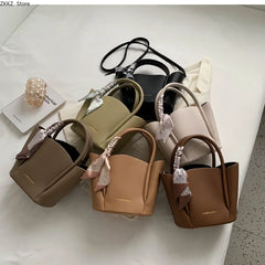 LIZAKOSHT - 2 Sets Handbags for Female New Popular Pure Color Shoulder Bucket Bags Pu Leather Designer Luxury Purse and Bags