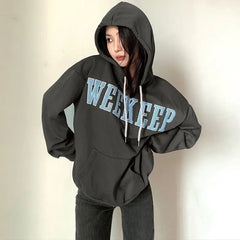LIZAKOSHT - Hooded Sweatshirt High Quality With Letter Embroidery Flocking For Women Plus Velvet American Loose Slimming Inner And Outer Top